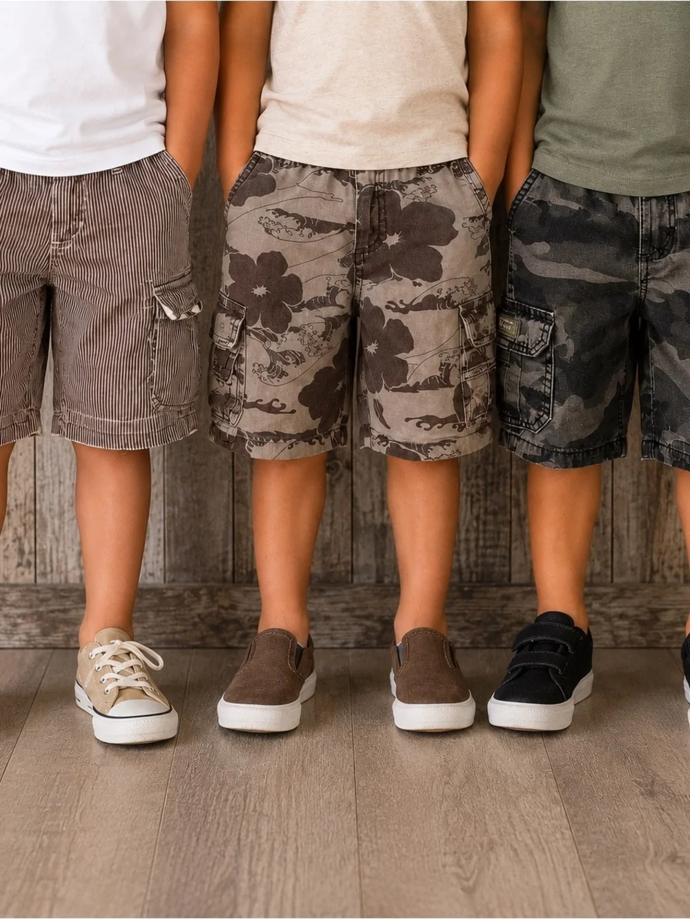 3-Pack Boys Cargo & Cord Shorts - Neutral Camo & Brown-size 5